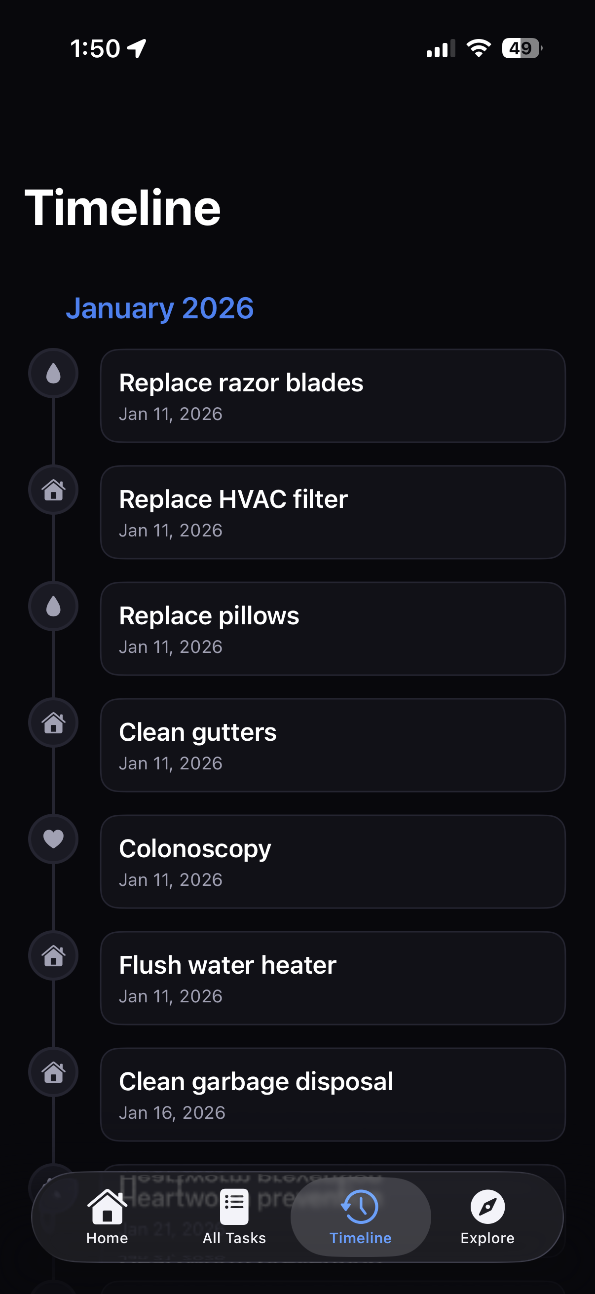 LifeCycle Timeline view with monthly task organization